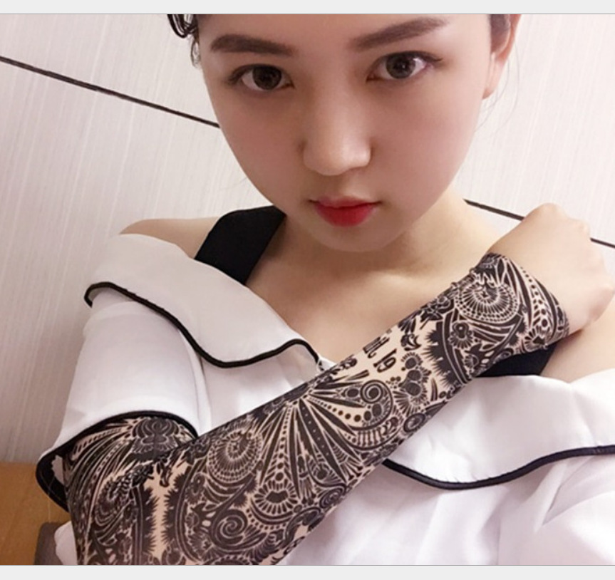 纹身袖套花臂无缝刺青冰袖防晒开车男女骑行手臂套袖冰丝手套