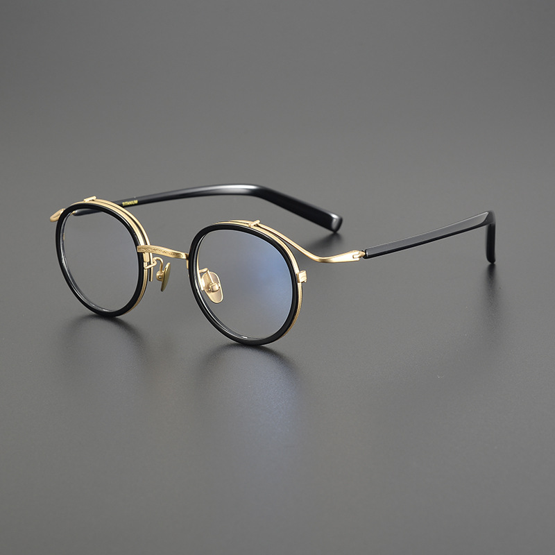胡歌同款小众圆形手工眼镜框架复古高度数男女可配近视防蓝光变色