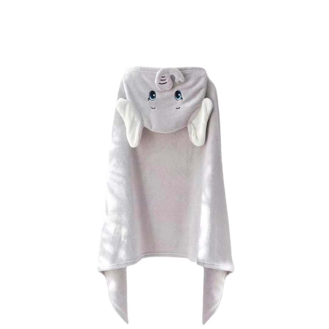 Coral Fleece Bath Towel Hooded Cloak Absorbent Cloak Baby Embroidered Bathrobe Cartoon Baby Baby Blanket Set Logo