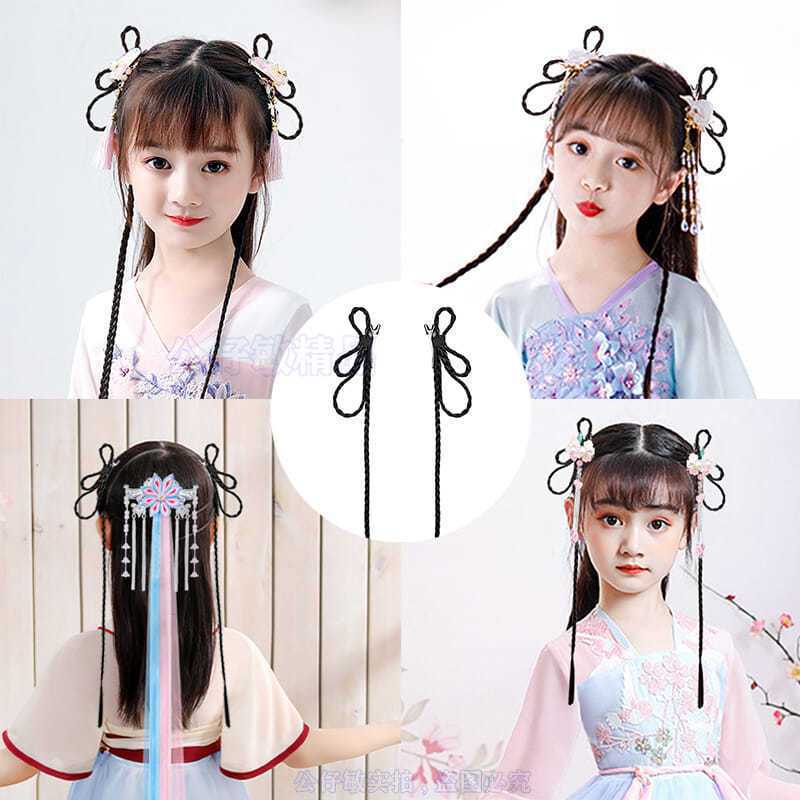 辫子假发流苏马尾辫演出仙女蝴蝶结造型古装秀禾假发辫发饰汉服