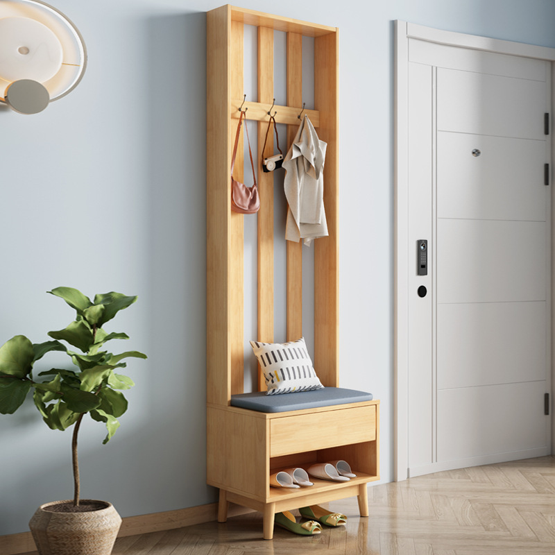 北欧实木鞋柜家门口靠墙玄关柜现代简约客厅对开门衣帽储物衣帽架
