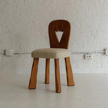 法式全实木餐椅复古家用休闲靠背椅设计师化妆椅中古风布艺餐椅