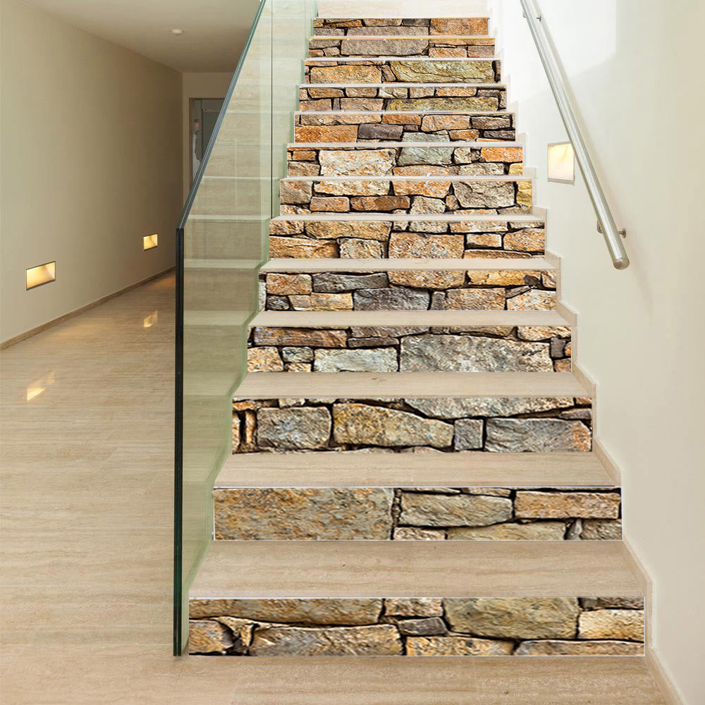 尚易外贸亚马逊楼梯贴新款创意石头台阶装饰墙贴防水自粘贴纸t010