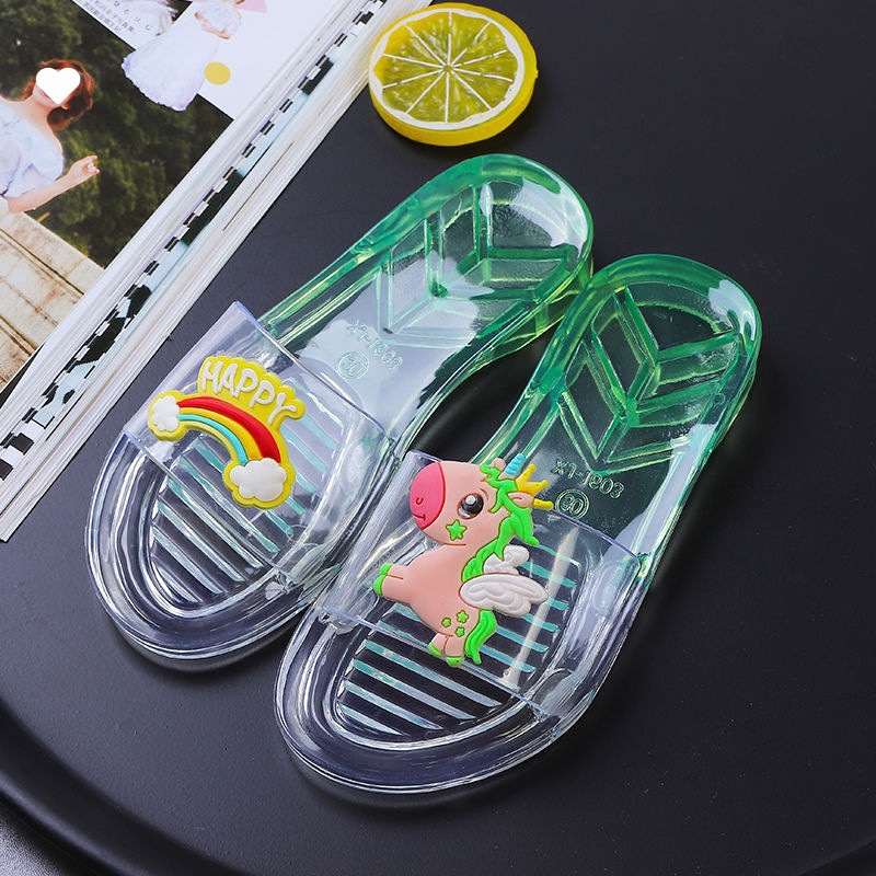 Children's Slippers Parent-Child Little Girl Fashion Outerwear Soft Bottom Girl Crystal Transparent Flat Sandals Summer