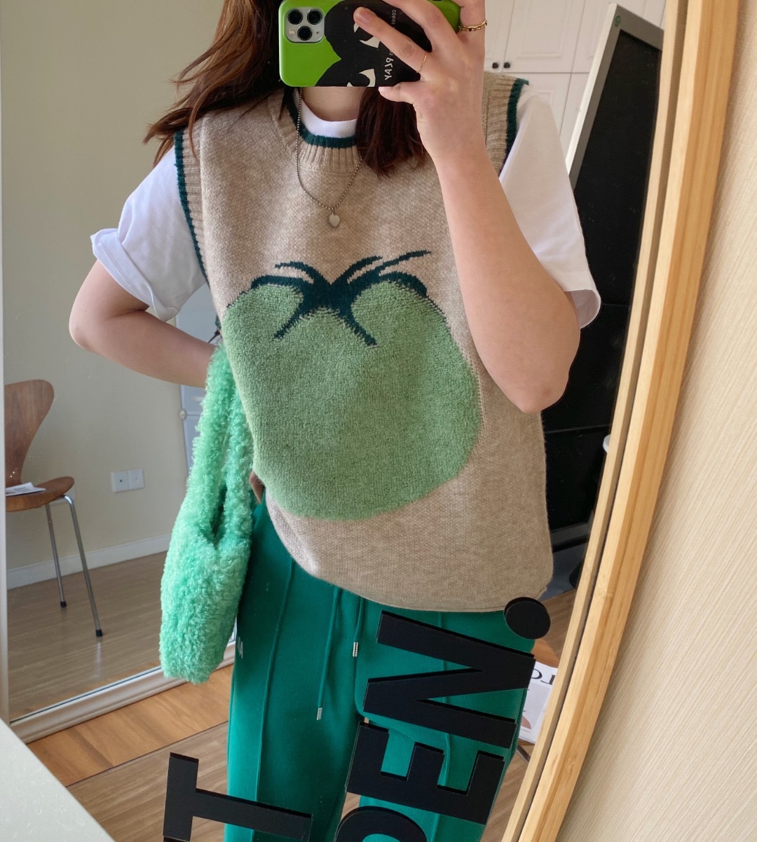 马甲立体提花青柿大番茄柿柿如意针织毛衣女士春季新款针织背心