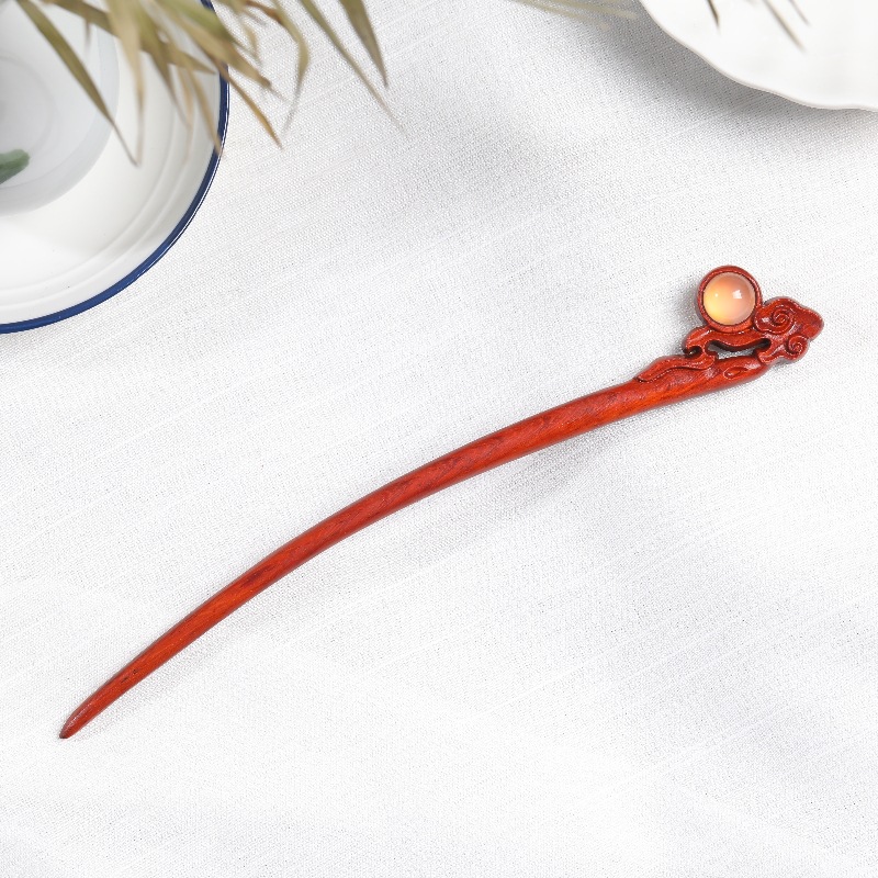 紫檀木手工发簪中国风古风礼盒送礼品流苏珍珠簪子高级旗袍盘发钗