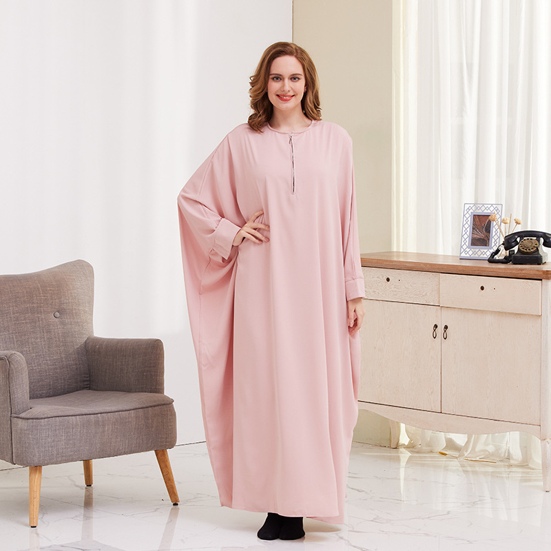 Xg2056 AliExpress Large Swing Solid Color Batwing Sleeve Robe Muslim Dress