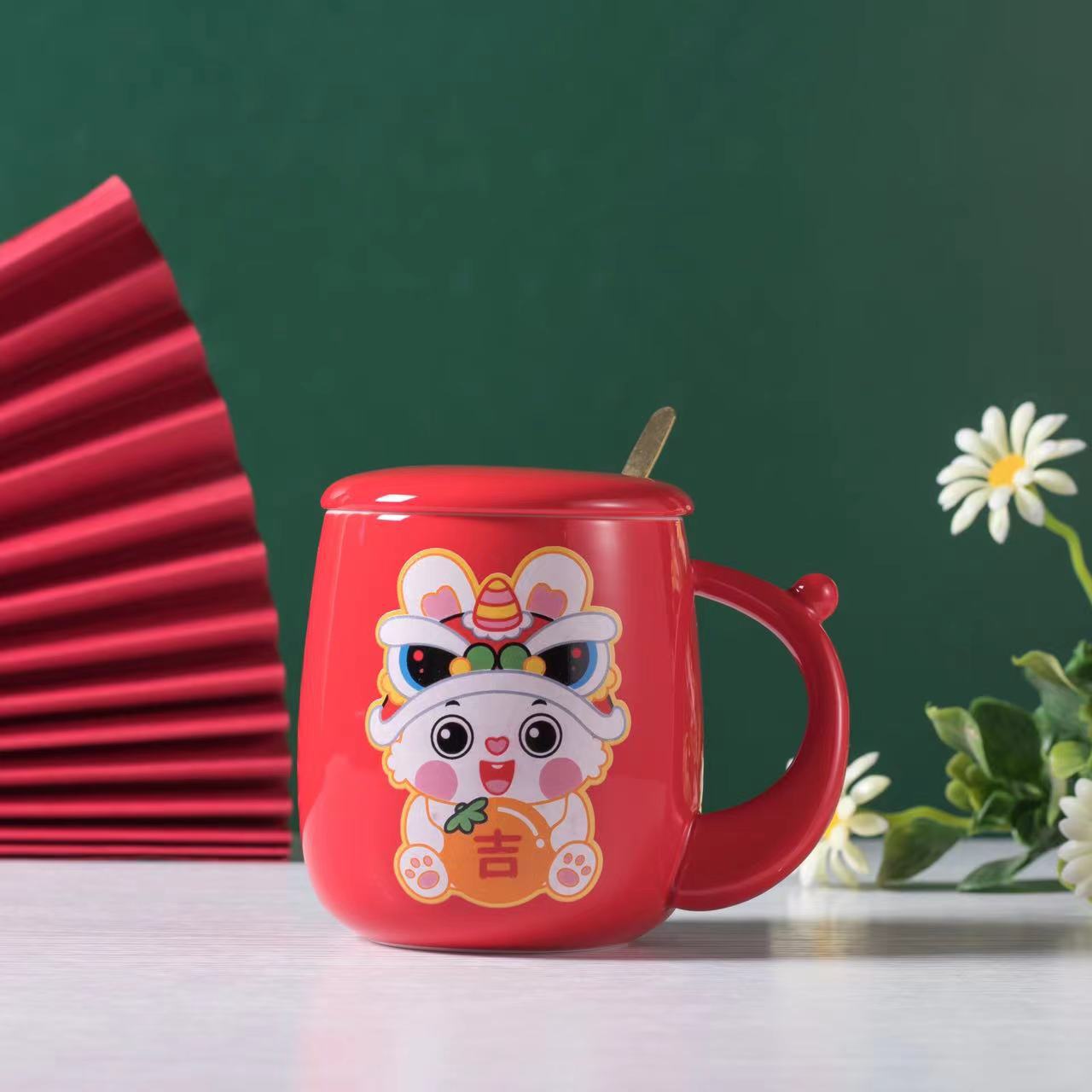 Cross-Border Rabbit Cartoon Ceramic Cup Cute Cartoon Mug Hand Gift Creative Breakfast Cup Coffee Cup with Spoon