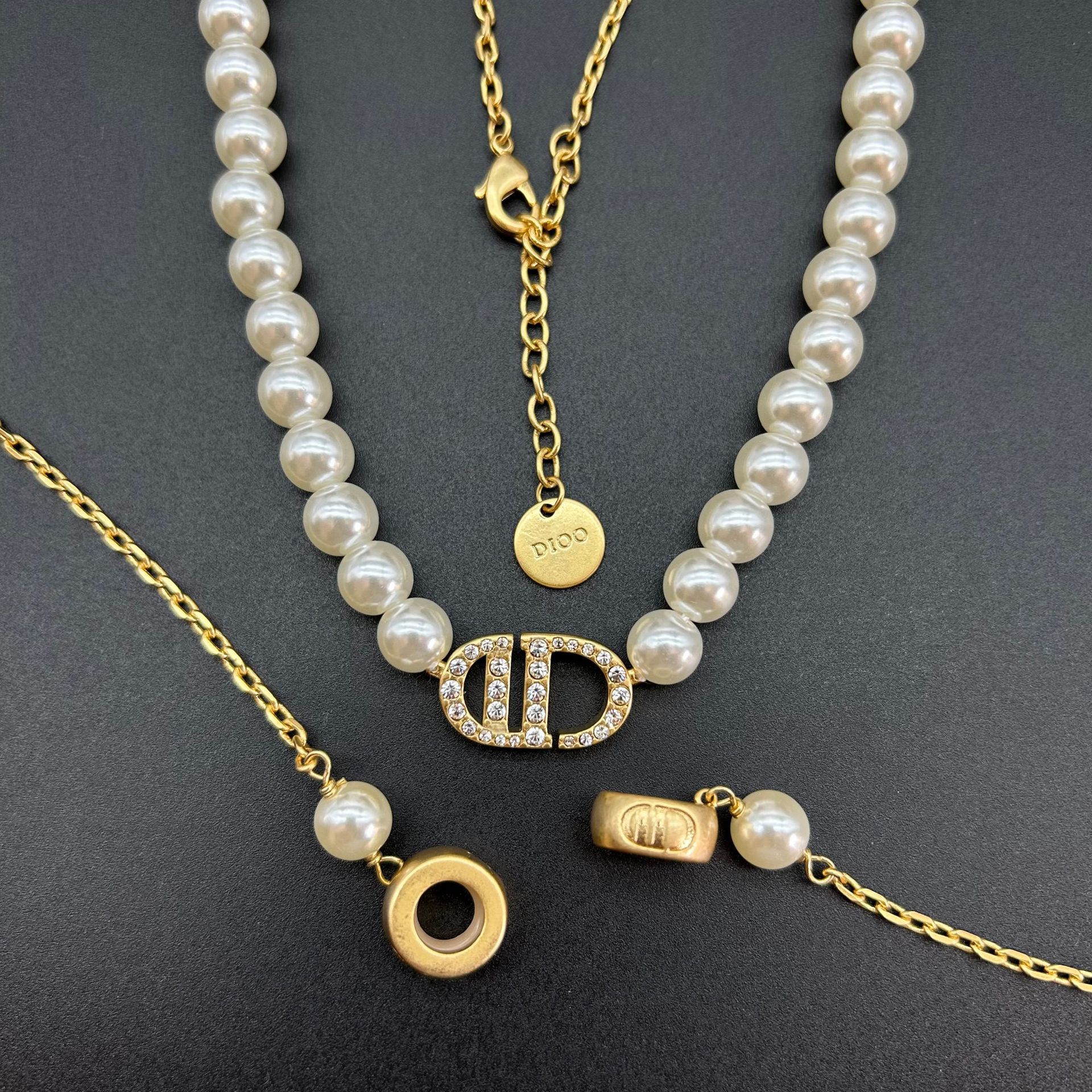 d家珍珠链条cd字母项链 迪家防丢个性小众设计欧美颈链高级感厂家