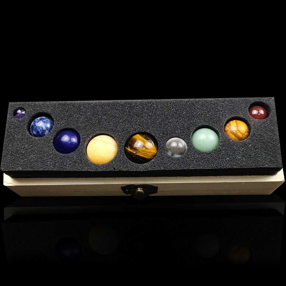 天然水晶宝石矿石标本 太阳系九大行星圆球桌面星球摆件 亚马逊