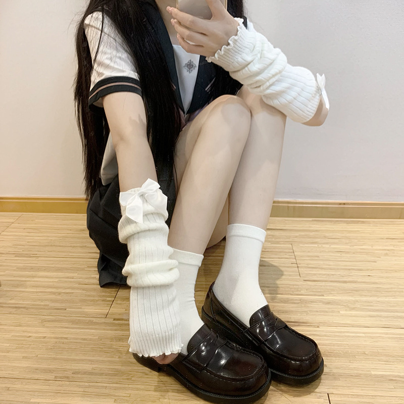 日系可爱白色jk袜套袖套秋冬长筒袜子女小腿套lolita堆堆袜大象袜