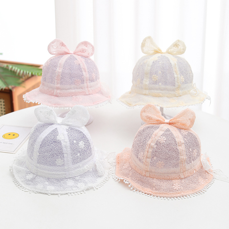 spring new children‘s bucket hat cute bow girl‘s sunhat summer breathable sun protection sun hat