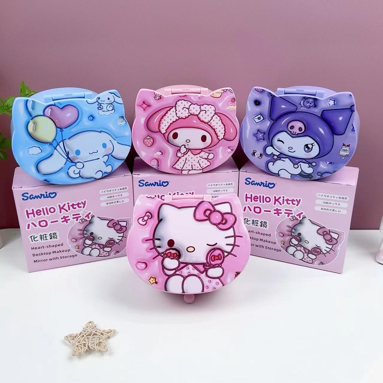 Foreign Trade Sanrio Cosmetic Mirror Storage Box Clow M Hello Kitty Melody Cinnamoroll Babycinnamoroll Drawer Jewelry Box Gift