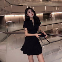 SZ91夏季新款女装黑色连衣裙赫本风极简主义收腰小黑裙子一件代发
