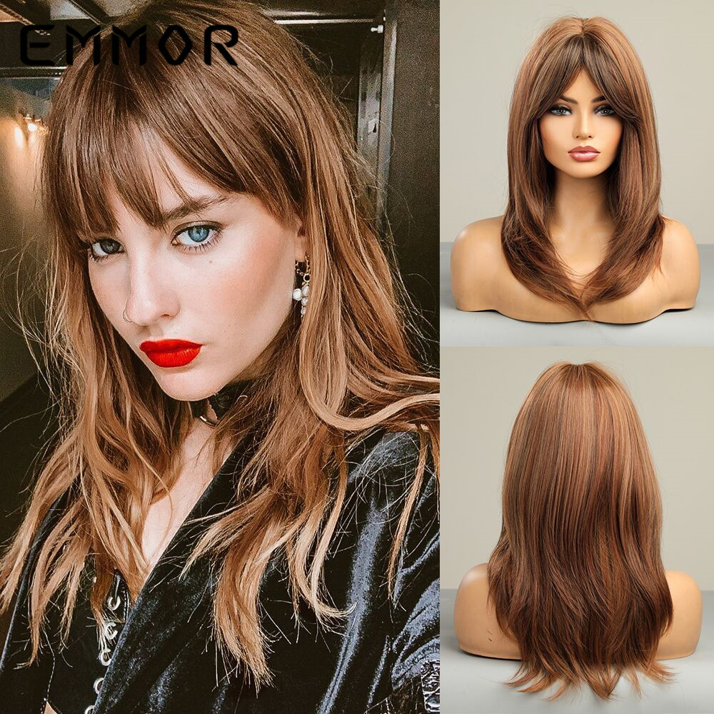 emmor亚马逊跨境外贸新款 八字刘海橘色发尾内扣 欧美假发全头套