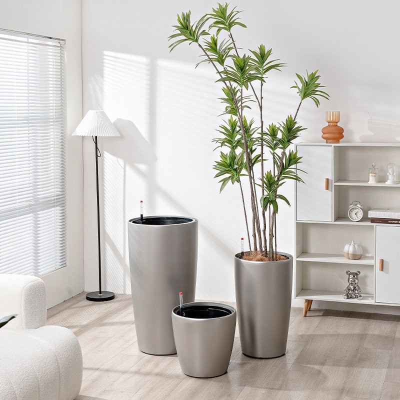 sandblast high cylindrical lazy self-absorbent watering-free flower pot european-style design simple fashion floor-standing planting pot