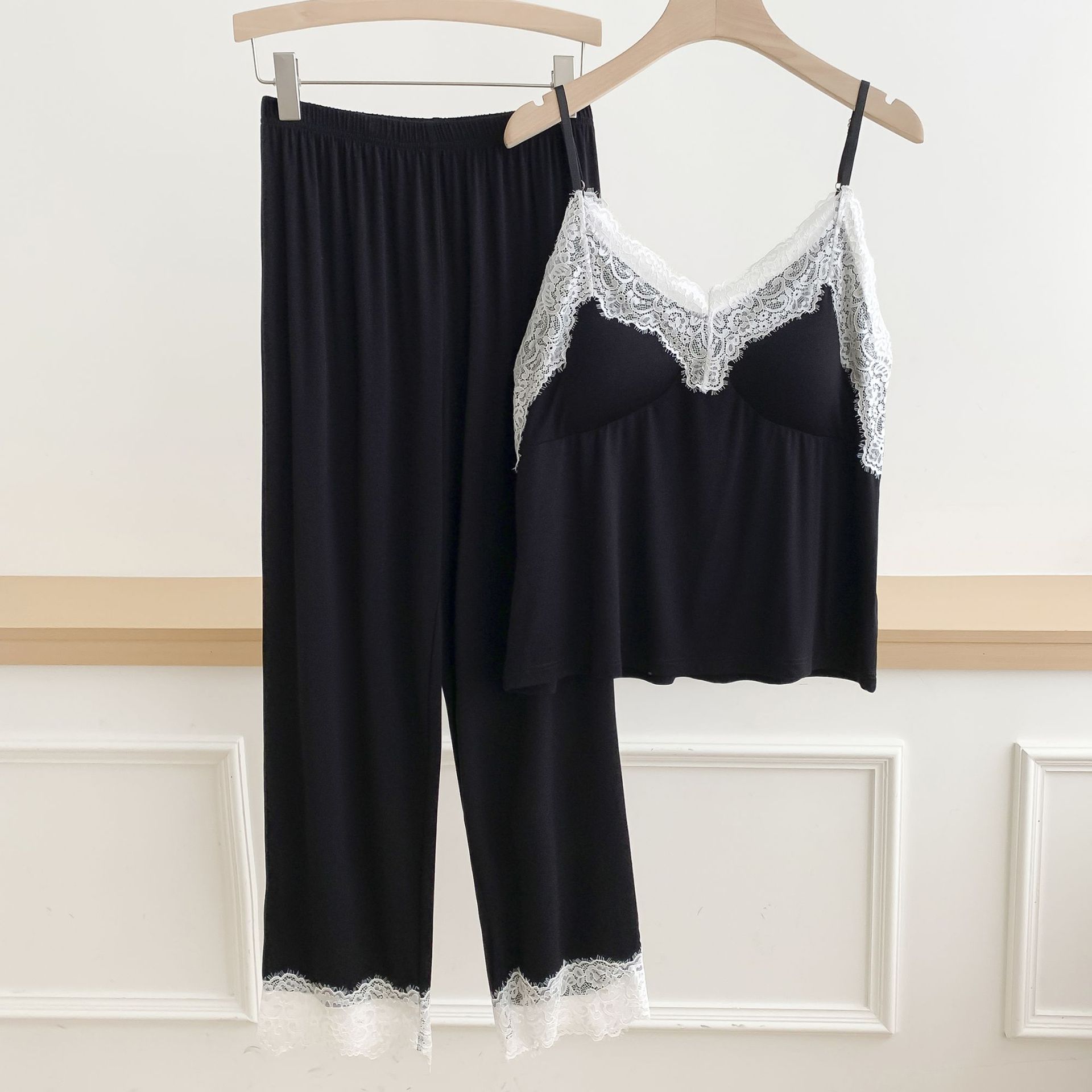 清凉蕾丝花边家居服少女风吊带睡衣两件套带胸垫吊带家居服套装