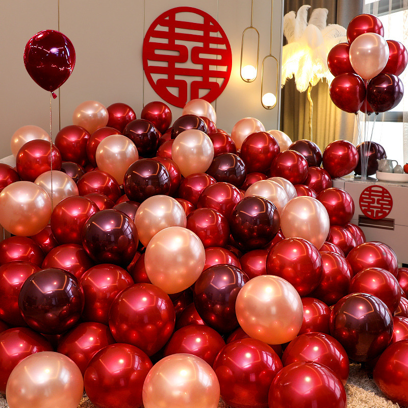 Wedding Decoration Balloon Wholesale Double-Layer Thickened Pomegranate Red Wedding Decoration Latex Decoration Wedding Balloons Set