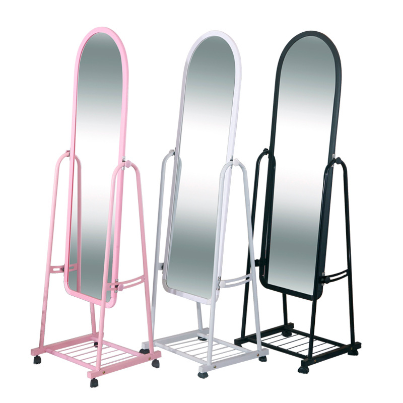 Internet Celebrity Floor Stand Dressing Mirror Household Clothing Full-Length Mirror Simple Metal Mobile Wall Fitting Mirror Wholesale