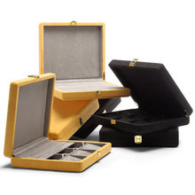 亚马逊热销款时尚超纤金属轻奢黄色扣戒指盒吊坠展示盒珠宝收纳盒