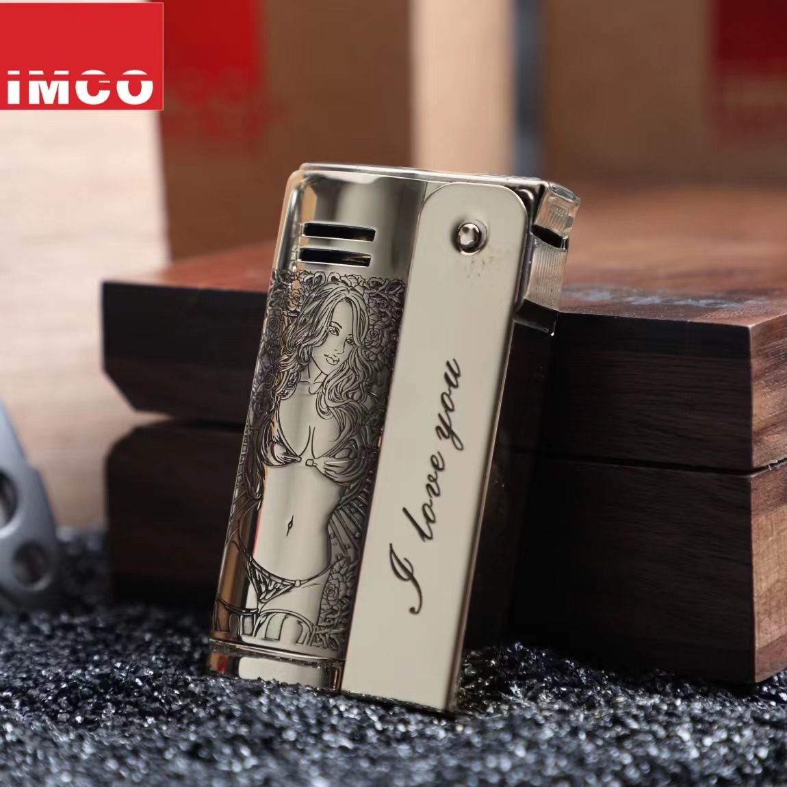 奥地利imco煤油打火机爱酷6800老式复古防风刻图