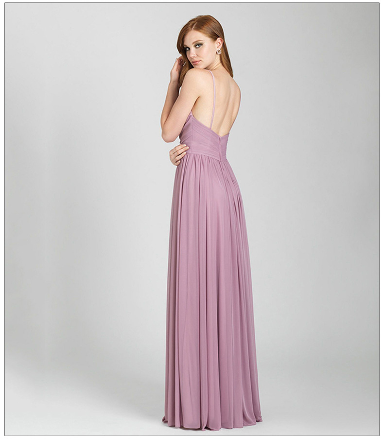 吊带露背雪纺连衣裙长款粉色晚礼服主持人晚宴礼服伴娘团礼服