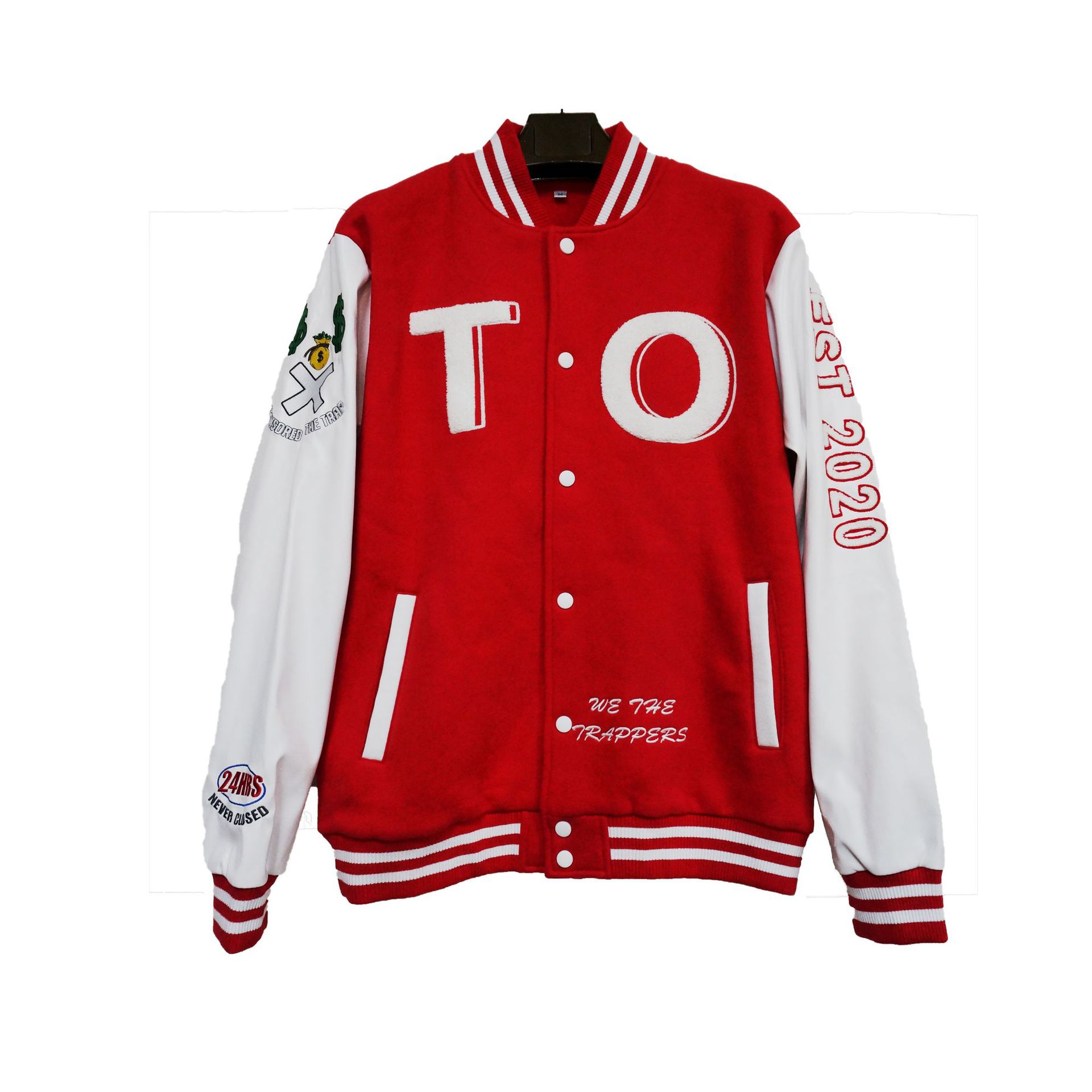 定制棒球服男装批量磨毛绣花字母手摇夹克pu皮印花图案嘻哈风外贸