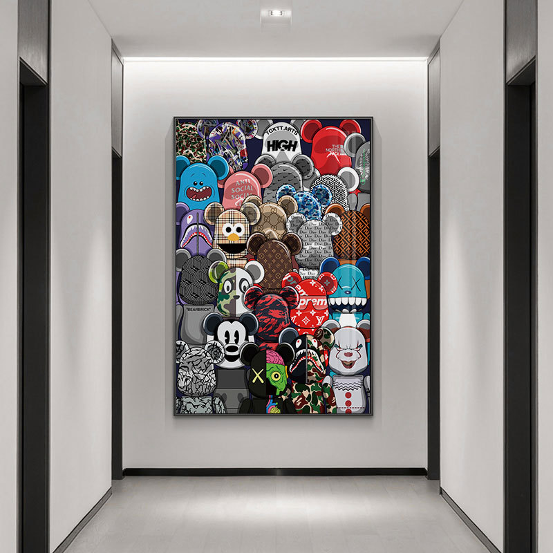kaws潮牌客厅装饰画现代简约工作室版画客厅卧室书房挂画暴力熊