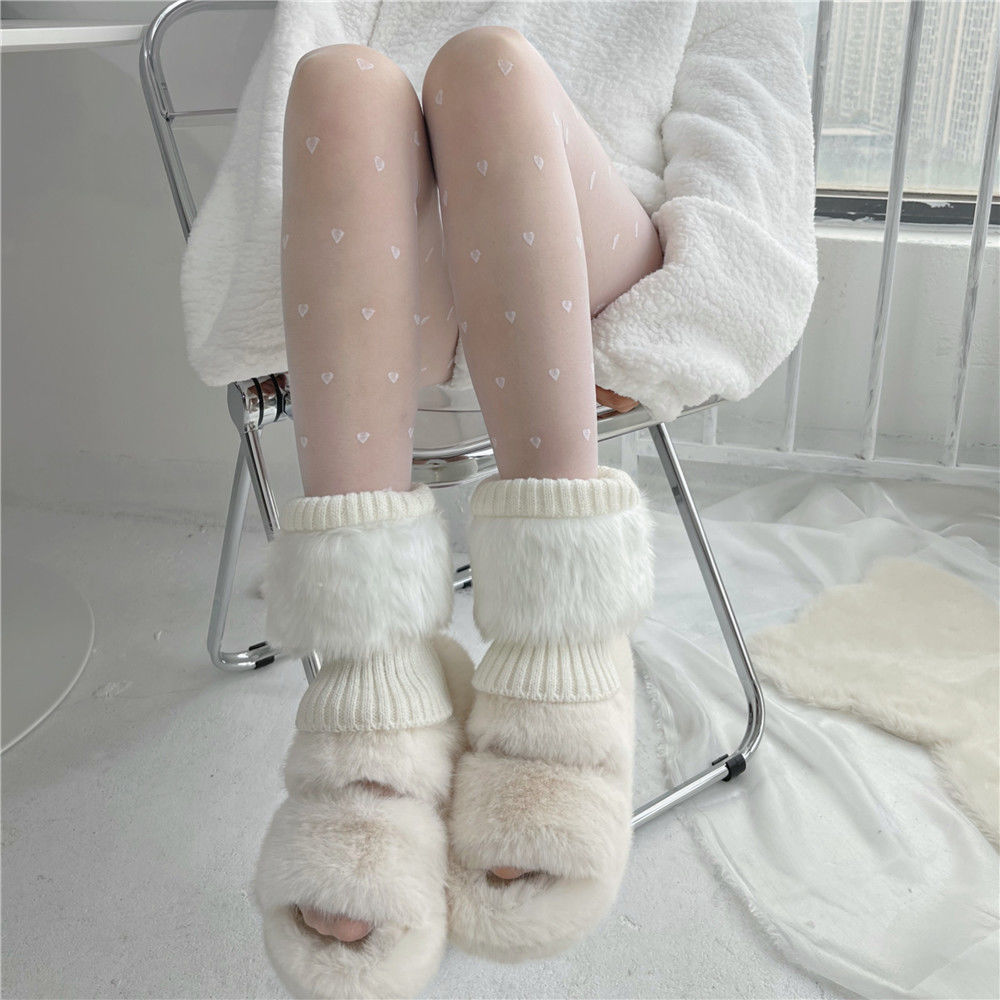 Japanese JK Furry Foot Sock Turn-over Warm Imitation Fur Knitted Bunching Socks Cute Small Leg Protector Autumn and Winter for Children and Students