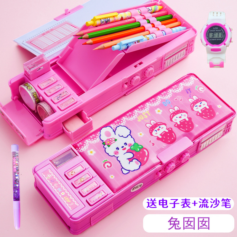 Deformation Password Lock Automatic Multi-Function Girl Pencil Case Children's Stationery Box Pencil Box Primary School Student Large Capacity