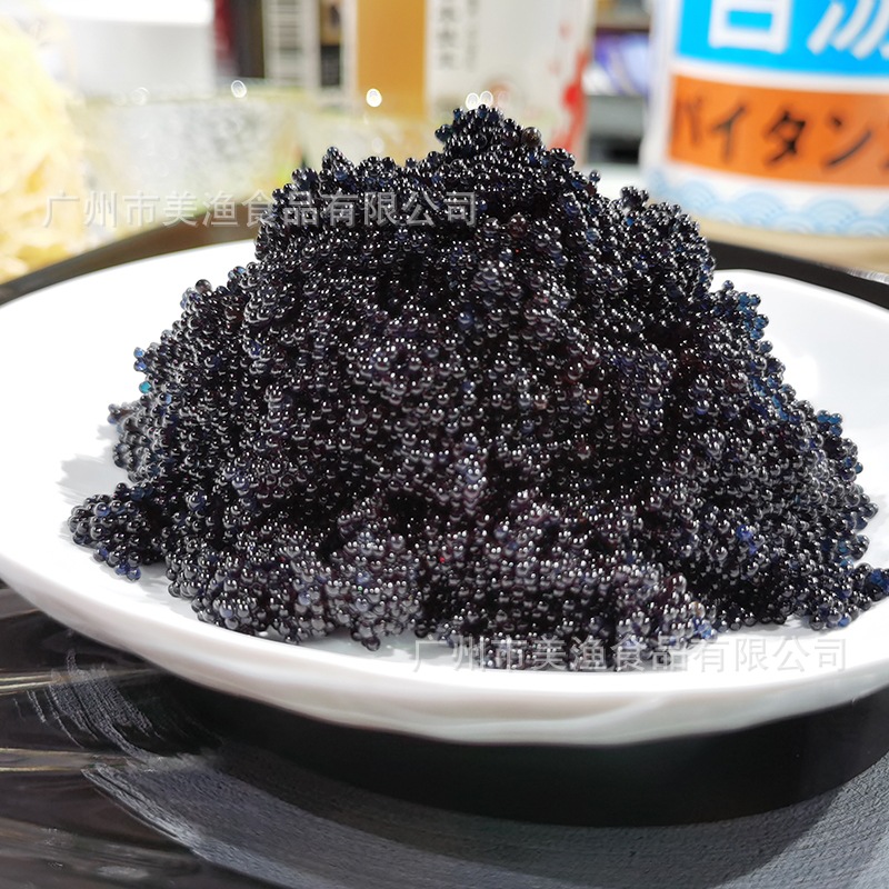 胶盒中粒黑蟹籽飞鱼籽,黑蟹籽 黑色 飞鱼子/蟹籽 大粒黑蟹籽400g