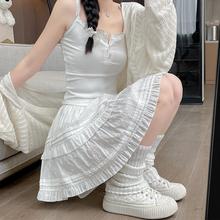 白色半身裙夏季薄款小个子a字蓬蓬芭蕾风蛋糕裙法式蕾丝短裙批发