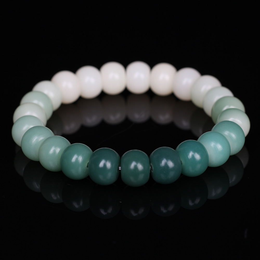 Gradient Greenery Leather White Jade Bodhi Root Bracelet Bodhi Seed Handheld Men and Women Pliable Temperament Hand Toy Buddha Beads Collectables-Autograph Bracelet