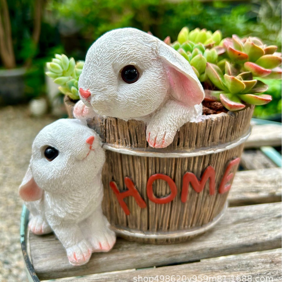 【定】可爱兔子多肉花盆绿植桌面阳台露台树脂创意萌趣花园装饰