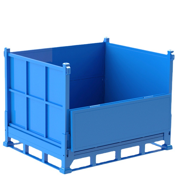 重型钢制料箱 载重1.5吨堆叠4层带门折叠金属周转箱 批发铁托盘