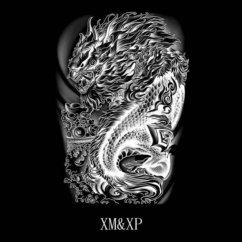 龙抬头 半臂本纹身贴防水女持久男半永久仿真刺青果汁-阿里巴巴