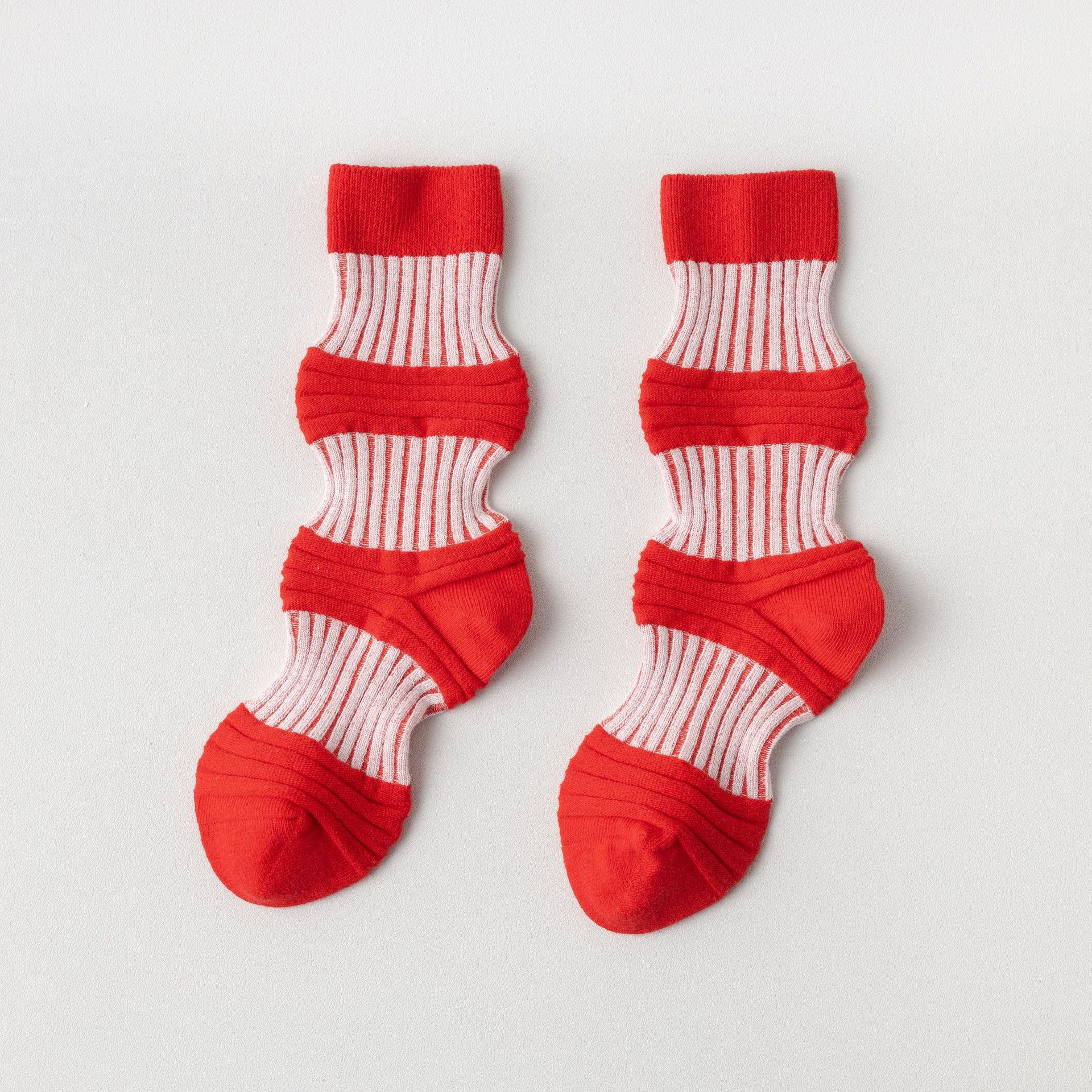 灯笼袜小众设计师条纹款网红个性情侣袜时尚撞色jk风潮街头棉袜