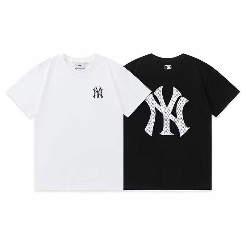 23年夏季韩国ny新款胸前刺绣小标后背印花logo边缘刺绣短袖男女款-阿