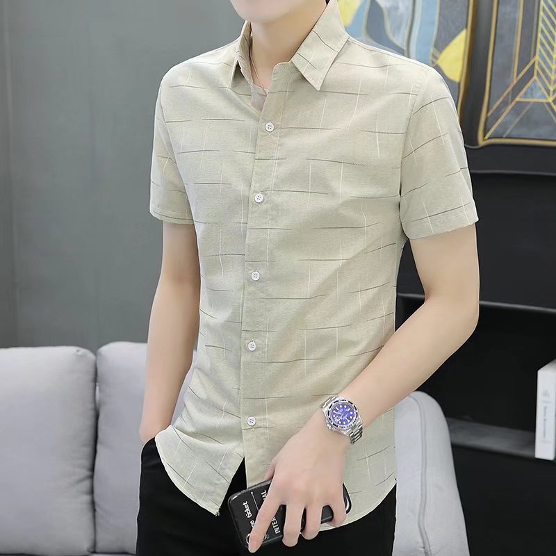 Summer Thin Casual Short-Sleeved Shirt Men's Korean-Style Trendy Men's Business Printed Half Sleeve Shirt Handsome Shirt Top