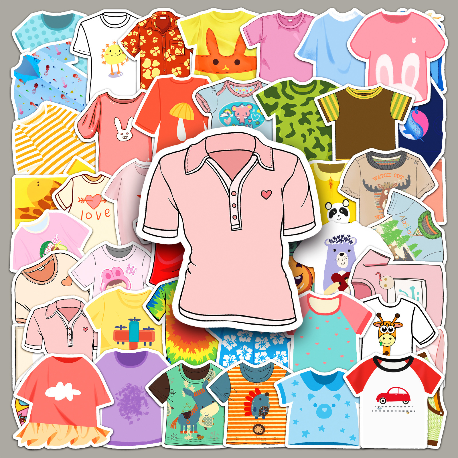 50张卡通t恤贴纸可爱衣服创意防水装饰diy手帐本水杯文具贴纸批发