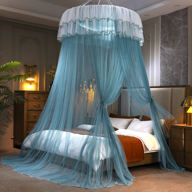 Factory Direct Sales round Top Suspended Mosquito Net Fresh Encryption Tent Yarn Princess Wind Installation-Free Floor Ceiling Mosquito Net Wholesale