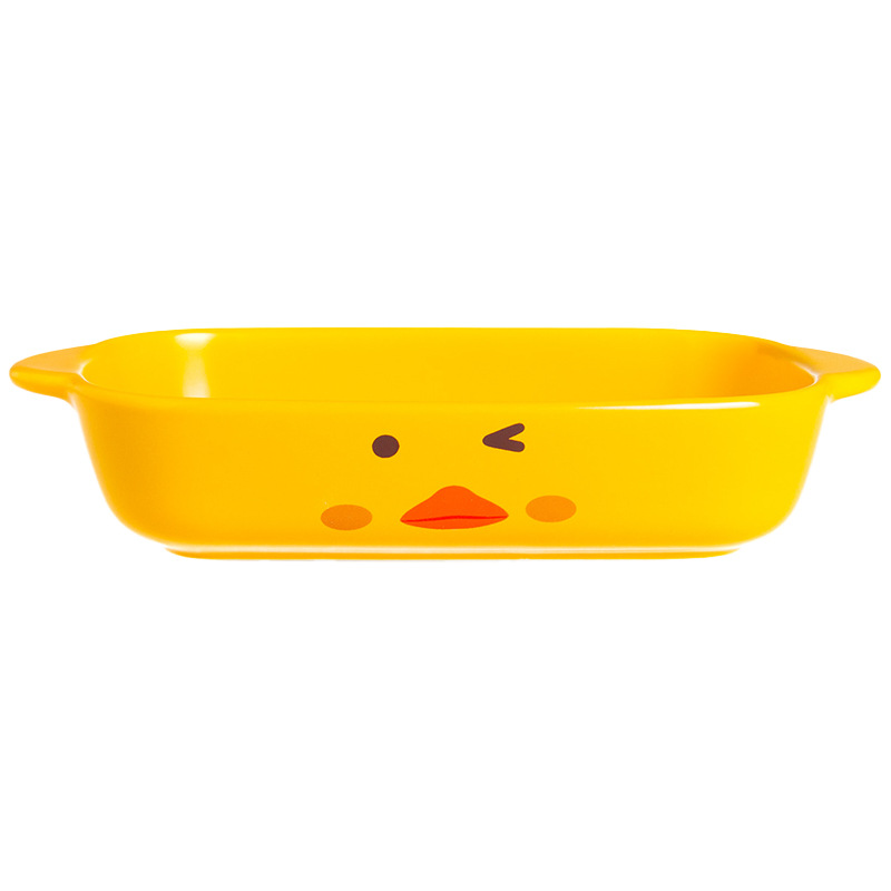 Nordic New Cartoon Binaural Baking Pan Home Creative Children's Breakfast Bowl Plate Ceramic Bowl Plate Fruit Salad Baking Bowl