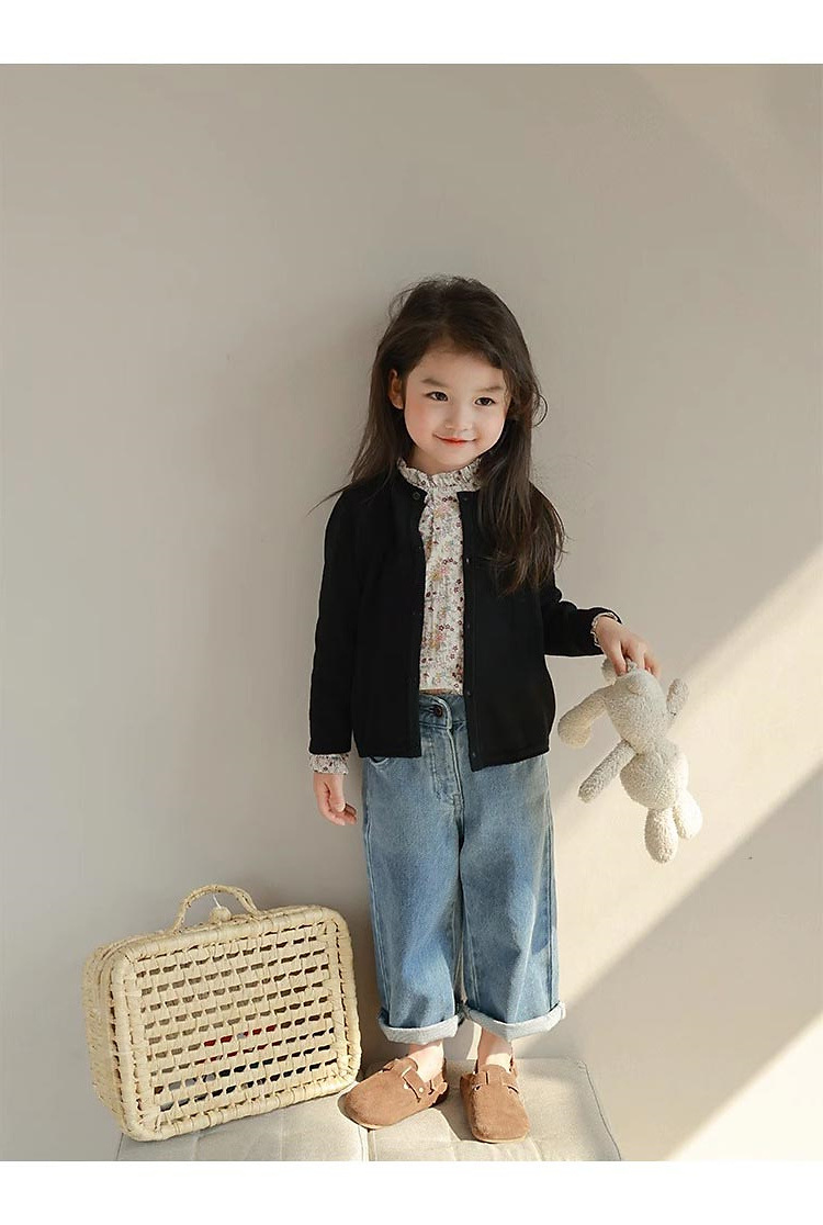 Girls curled solid color sweater cardigan autumn new children's fashion all-match casual cardigan