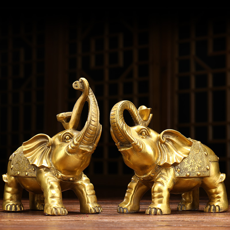 纯铜大象摆件招财风水象元宝如意象一对客厅柜台酒柜装饰品办公室