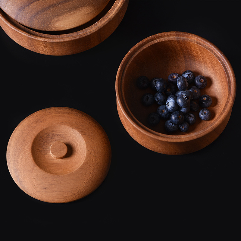 Acacia Mangium Whole Wood Household Rice Bowl with Lid Large Wooden Bowl Jujube Wood Same Tibetan Style Solid Wood Soup Plate