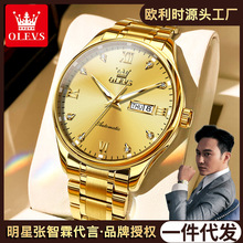 明星张智霖代言欧利时品牌一件代发镶钻双日历机械男士手表男表