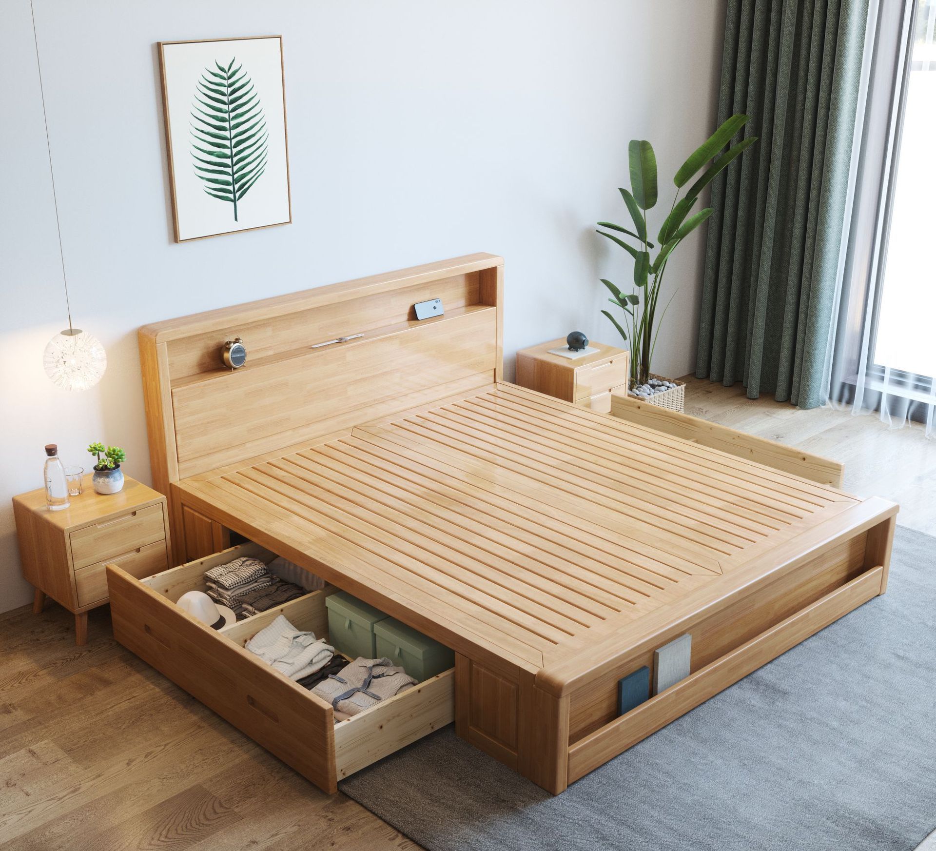 5米1.8日式原木双人橡木床家具