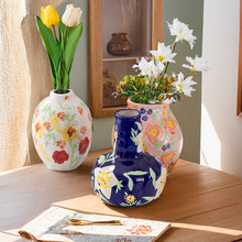 日式手绘陶瓷花瓶玄关爆款摆件客厅插花水培轻奢高级感家居装饰品