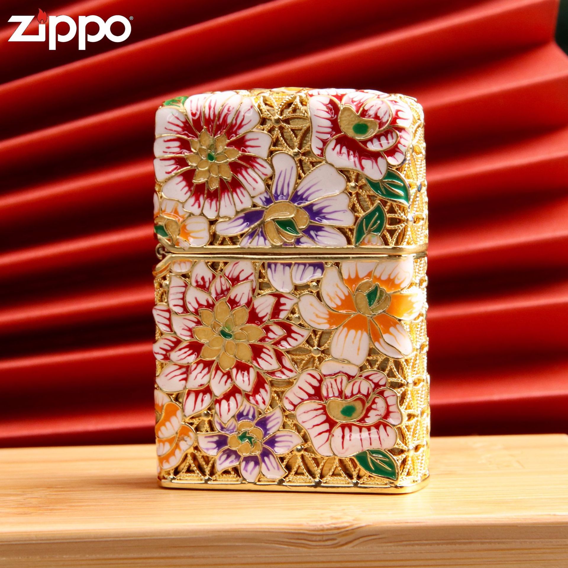 美国zippo打火机 珐琅彩金丝富贵花多彩套壳打火机 男士礼品