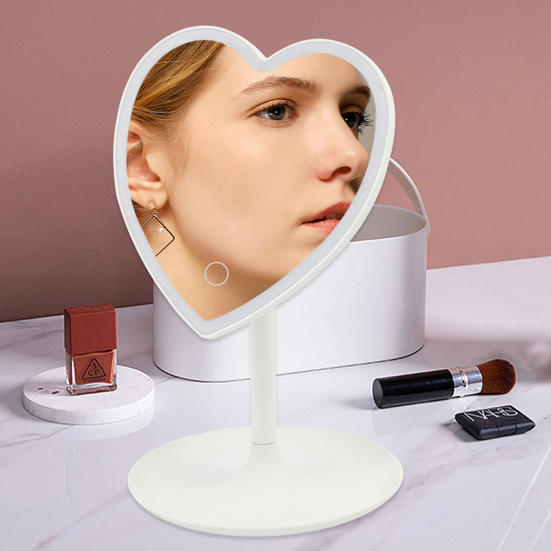 portable led make-up mirror simple desktop cosmetic mirror heart-shaped makeup mirror with light internet celebrity fill light mirror wholesale